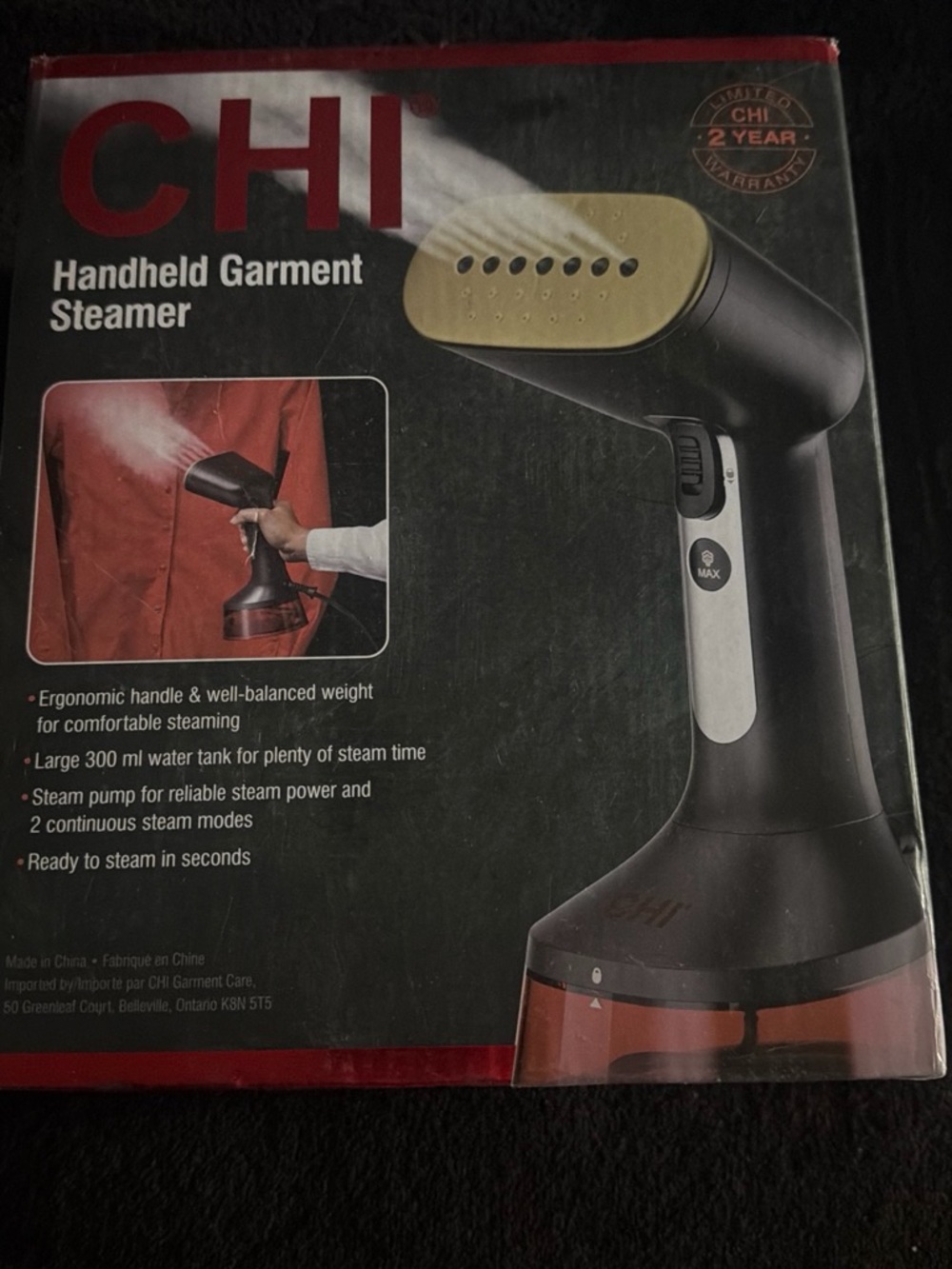 CHI Handheld Garment Steamer in Black and Gold